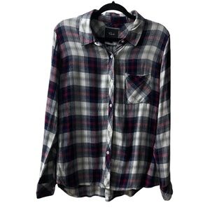 Rails Flannel Shirt Women’s Medium White Blue Red Button-Up Soft Western